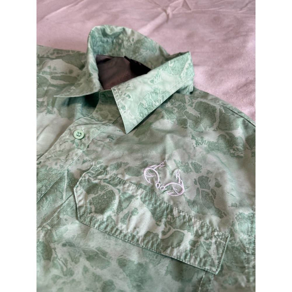 Realtree Fishing Shirt Mens Large Green Camo Short Sleeve Button Down Wave L - Picture 1 of 12